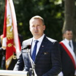 11.09.2019 Kielce. Uroczystości pod pomnikiem Homo Homini w 18. rocznicę zamachu na World Trade Center. Poseł Michał Cieślak / Jarosław Kubalski / Radio Kielce