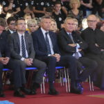Kielce. 23.09.2019. Otwarcie Hali Sportowej. Na zdjęciu od lewej: Krzysztof Słoń – senator, Marcin Różycki - wiceprezydent Kielc, Bogdan Wenta – prezydent miasta Kielce, Andrzej Kraśnicki - prezes PKOl i szef Związku Piłki Ręcznej w Polsce / Wiktor Taszłow / Radio Kielce