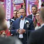 Kielce. 17.09.2019. Konferencja Lewicy. Przemawia Andrzej Szejna - wiceprzewodniczący SLD / Wiktor Taszłow / Radio Kielce