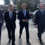 24.09.2019 Sandomierz. Wizyta Marka Balickiego w sandomierskim szpitalu. Na zdjęciu (od lewej): Marcin Marzec - burmistrz Sandomierza, Marek Balicki - pełnomocnik ministra zdrowia, Marcin Piwnik - starosta sandomierski i Mark Kos - dyrektor szpitala w Sandomierzu / Grażyna Szlęzak-Wójcik / Radio Kielce