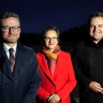 07.10.2019 Starachowice. Wizyta wiceministra gospodarki wodnej i żeglugi śródlądowej Grzegorza Witkowskiego na Lubiance. Na zdjęciu (od lewej): Grzegorz Witkowski, wojewoda Agata Wojtyszek, Marek Materek - prezydent Starachowic / Anna Głąb / Radio Kielce