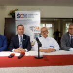 01.10.2019 Kielce. Konferencja w ŚCO w sprawie powstania Centrum Profilaktyki Onkologicznej. Na zdjęciu (od lewej): Maciej Gawin - radny sejmiku województwa, poseł Michał Cieślak, prof. Stanisław Góźdź - dyrektor ŚCO, dr Grzegorz Fitas / Michał Kita / Radio Kielce