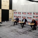 06.10.2019 Studio Polityczne Radia Kielce. Na zdjęciu (od lewej): Radosław Podsiadły - Radio Kielce, Sylwester Chruszcz – Prawo i Sprawiedliwość, Lucjan Pietrzczyk – Koalicja Obywatelska i Kazimierz Kotowski – PSL-Koalicja Polska / Karol Żak / Radio Kielce