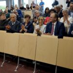 09.10.2019. Kielce. Otwarcie Centrum Komunikacji Medialnej i Informacji Naukowej UJK. Na zdjęciu (od lewej): Michał Cieślak - poseł, ks. Adam Perz - kanclerz Kurii Diecezjalnej w Kielcach, Wiesław Trąmpczyński - rektor Politechniki Świętokrzyskiej, dr hab. Barbara Zbroińska - prorektor UJK ds. rozwoju i finansów, dr hab. Monika Szpringer - prorektor UJK ds. studenckich i kształcenia, dr hab. Michał Arabski - prorektor UJK ds. nauki i współpracy z zagranicą i Sebastian Skuza - wiceminister nauki i szkolnictwa wyższego / Piotr Kwaśniewski / Radio Kielce