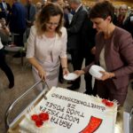 10.10.2019. Kielce. Podsumowanie kampanii wyborczej wojewody Agaty Wojtyszek. Na zdjęciu (od lewej): Agata Wojtyszek - wojewoda świętokrzyski i Elżbieta Paluch - Świętokrzyski Urząd Wojewódzki / Piotr Kwaśniewski / Radio Kielce