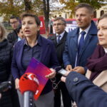 10.10.2019 Kielce. Konferencja Lewicy. Na zdjęciu (od lewej): Iwona Wielgus, Alicja Lisiak, Jan Gajda, Marcin Chłodnicki i Paulina Piechna-Więckiewicz / Michał Kita / Radio Kielce