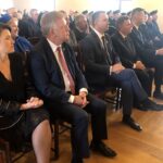 10.10.2019 Sandomierz. Filia UJK w Sandomierzu uroczyście zainaugurowała nowy rok akademicki. Na zdjęciu (od lewej): Aleksandra Klubińska - burmistrz Koprzywnicy, senator Jarosław Rusiecki, poseł Michał Cieślak, poseł Andrzej Kryj i Marcin Marzec - burmistrz Sandomierza / Grażyna Szlęzak-Wójcik / Radio Kielce