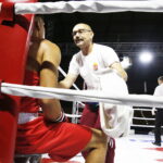 23.10.2019 Kielce. Boks. VII Memoriał Leszka Drogosza. Walka (na czerwono) Richard Kovacs (HUN) - (na niebiesko) John Casey (SCO) / Jarosław Kubalski / Radio Kielce