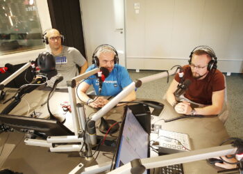 21.10.2019 Radio Kielce. Punkty Widzenia. Jaromir Kruk - "Piłka Nożna", Paweł Jańczyk - były rzecznik Korony Kielce i Maciej Sierpień - TVP / Jarosław Kubalski / Radio Kielce