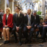 Kielce. 27.10.2019. Uroczystość odsłonięcia pomnika Przemysława Gosiewskiego. Msza święta w katedrze. Na zdjęciu (od lewej): Beata Gosiewska, Miłosz Gosiewski / Wiktor Taszłow / Radio Kielce