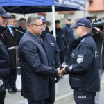Bieliny. 08.10.2019. Otwarcie Posterunku Policji. Na zdjęciu (od lewej): Paweł Dierżak - komendant wojewódzki, Sławomir Kopacz - Wójt Gminy Bieliny, aspirant Rafał Roszczypała / Wiktor Taszłow / Radio Kielce