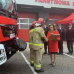 10.10.2019. Kielce. Przekazanie nowych pojazdów ratowniczo-gaśniczych komendom w Kielcach i Kazimierzy. Agata Wojtyszek - wojewoda świętokrzyski / Monika Miller / Radio Kielce