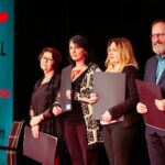 22.11.2019 Kielce. Gala finałowa Festiwalu Form Dokumentalnych NURT. Wręczenie wyróżnień „Przyjaciel NURT-u”. Na zdjęciu (od lewej): Magdalena Smożewska-Wójcikiewicz, Marzena Michałowska-Kowalik, Renata Pronobis i Grzegorz Kozera / Wiktor Taszłow / Radio Kielce