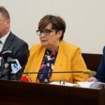 20.11.2019. Kielce. Konferencja prasowa w Urzędzie Miasta Kielce. Na zdjęciu (od lewej): Mariusz Gołaszewski - prezes Aesco Group, Danuta Papaj - wiceprezydent Kielc i Arkadiusz Kubiec - wiceprezydent Kielc / Piotr Kwaśniewski / Radio Kielce