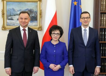 19.11.2019 Warszawa. Na zdjęciu (od lewej): prezydent Andrzej Duda, Elżbieta Witek - marszałek Sejmu i premier Mateusz Morawiecki / Jakub Szymczuk / KPRP