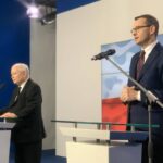08.11.2019 Warszawa. Prezentacja składu nowego rządu. Na zdjęciu (od lewej): Jarosław Kaczyński - prezes PiS i premier Mateusz Morawiecki / Prawo i Sprawiedliwość / Twitter