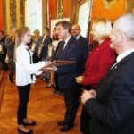 08.11.2019 Kielce. WDK. XX Gala Wręczenia Nagród i Wyróżnień „Talenty Świętokrzyskie”. Nagrody wręczają Andrzej Pruś - przewodniczący sejmiku, Renata Janik - wicemarszałek i Kazimierz Mądzik - kurator oświaty / Jarosław Kubalski / Radio Kielce