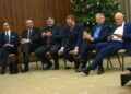 14.12.2019 Kielce. Prawyborczy zjazd Konfederacji Wolność i Niepodległość. Na zdjęciu (od lewej): Krzysztof Bosak, Grzegorz Braun, Artur Dziambor, Konrad Berkowicz, Krzysztof Tołwiński, Janusz Korwin-Mikke / Michał Kita / Radio Kielce