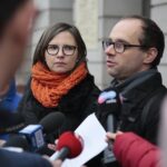 Kielce. 02.12.2019. Konferencja tymczasowej rady ds. osób niepełnosprawnych. Na zdjęciu: Anna Kopcińska-Wielgus - przedstawiciel tymczasowej rady ds. osób niepełnosprawnych, Paweł Słowik - przedstawiciel tymczasowej rady ds. osób niepełnosprawnych / Wiktor Taszłow / Radio Kielce