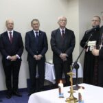 10.01.2020. Kielce. Spotkanie opłatkowe Zarządu Regionu Świętokrzyskiego NSZZ "Solidarność". Na zdjęciu (z lewej): Jerzy Jaworski - zastępca przewodniczącego Komisji Krajowej Solidarności, Piotr Wawrzyk - wiceminister spraw zagranicznych, Zbigniew Koniusz - wojewoda świętokrzyski, Waldemar Bartosz - przewodniczący świętokrzyskiej Solidarności i ks. bp Andrzej Kaleta / Radio Kielce