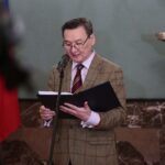 Kielce. 09.01.2020. Wernisaż wystawy fotografii mongolskiego fotografa Bayar Balgantserena w WDK. Na zdjęciu: Bataa Nemekh - ambasador nadzwyczajny Mongolii / Wiktor Taszłow / Radio Kielce