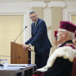 Kielce. 03.10.2019. Uniwersytet Jana Kochanowskiego. Inauguracja roku akademickiego. Przemawia Bogdan Wenta – prezydent miasta Kielce / Wiktor Taszłow / Radio Kielce