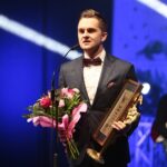 31.01.2020. Kielce. Gala finałowa 68. Plebiscytu Świętokrzyskie Gwiazdy Sportu 2019. Przemawia Macieja Giemzy - KTM Novi Korona / Wiktor Taszłow / Radio Kielce
