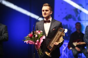 31.01.2020. Kielce. Gala finałowa 68. Plebiscytu Świętokrzyskie Gwiazdy Sportu 2019. Przemawia Macieja Giemzy - KTM Novi Korona / Wiktor Taszłow / Radio Kielce