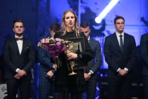 31.01.2020. Kielce. Gala finałowa 68. Plebiscytu Świętokrzyskie Gwiazdy Sportu 2019. Przemawia Magda Więckowska - Korona Handball / Wiktor Taszłow / Radio Kielce