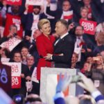 15.02.2020. Warszawa. Konwencja PiS - inauguracja kampanii wyborczej prezydenta Andrzeja Dudy. Na zdjęciu: Andrzej Duda, prezydent RP ubiegający się o reelekcję wraz z małżonką Agatą Kornhauser-Dudą / Jarosław Kubalski / Radio Kielce