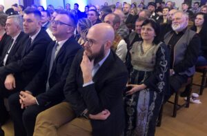 29.02.2020 Sandomierz. Gala wręczenia Orderu Rzeki Wisły. Na zdjęciu (od lewej): marszałek Andrzej Bętkowski, burmistrz Marcin Marzec, Marcin Piwnik - starosta sandomierski i Dominik Płaza - dyrektor Muzeum Okręgowego w Sandomierzu / Grażyna Szlęzak-Wójcik / Radio Kielce