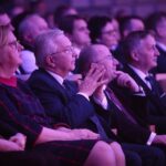 25.02.2020. Kielce. Uroczysta gala, podczas której przyznano nagrody "Świętokrzyska Victoria". Na zdjęciu (od lewej): Bożena Szczypiór - wiceprezydent Kielc, Krzysztof Lipiec - poseł, Marek Bogusławski - wicemarszałek województwa świętokrzyskiego, Zbigniew Koniusz - wojewoda świętokrzyski / Wiktor Taszłow / Radio Kielce