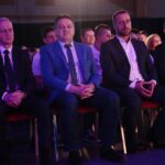 27.02.2020. Bilcza. III Gala Sportu Miasta i Gminy Morawica. Na zdjęciu (od lewej): Jacek Kuzia - przewodniczący rady powiatu w Kielcach, Mirosław Gębski – starosta kielecki, Łukasz Korus, Piotr Kisiel - kielecki radny / Wiktor Taszłow / Radio Kielce