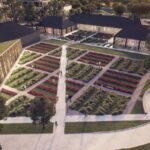 Koncepcja architektoniczno-urbanistyczna zagospodarowania Wzgórza Karscha. Ogród za dworem z lotu ptaka / DETAN Pracownia Architektoniczna