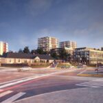 Koncepcja architektoniczno-urbanistyczna zagospodarowania Wzgórza Karscha. Widok od skrzyżowania Ogrodowej i Jana Pawła II / DETAN Pracownia Architektoniczna