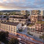 Koncepcja architektoniczno-urbanistyczna zagospodarowania Wzgórza Karscha. Widok znad parku na całe założenie / DETAN Pracownia Architektoniczna