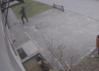 19.03.2020. Skarżysko. Kobieta rozbija szybę budynku MOPS-u / KPP w Skarżysku - Kamiennej / screen