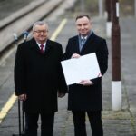 04.03.2020. Końskie. Dworzec kolejowy. Wizyta prezydenta RP Andrzeja Dudy. Na zdjęciu: Andrzej Adamczyk - minister infrastruktury, Andrzej Duda - prezydent RP / Wiktor Taszłow / Radio Kielce