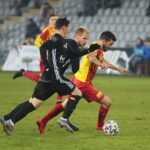 09.03.2020. Kielce. 26. kolejka PKO Ekstraklasy: Korona Kielce - ŁKS Łódź. Na zdjęciu (z prawej): Milan Radin / Wiktor Taszłow / Radio Kielce