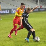 09.03.2020. Kielce. 26. kolejka PKO Ekstraklasy: Korona Kielce - ŁKS Łódź. Na zdjęciu (z lewej): Rodrigo Zalazar / Wiktor Taszłow / Radio Kielce