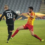 09.03.2020. Kielce. 26. kolejka PKO Ekstraklasy: Korona Kielce - ŁKS Łódź. Na zdjęciu (z prawej): Ognjen Gnjatić / Wiktor Taszłow / Radio Kielce