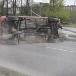 24.04.2020 Kielce. Dachowanie pojazdu na ul. Łódzkiej / Jarosław Kubalski / Radio Kielce