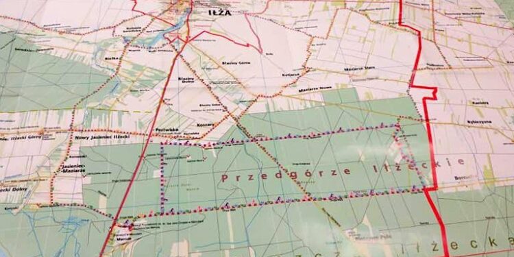 Mapa jednej z tras rowerowych proponowanych na terenie Nadleśnictwa Marcule / Nadleśnictwo Marcule