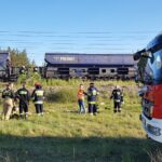 21.05.2020. Rykoszyn. Pożar siarki granulowanej na torach kolejowych / OSP KSRG Piekoszów
