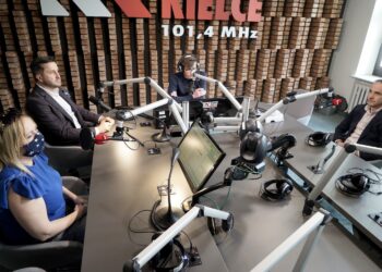 20.05.2020. Kielce. Punkty Widzenia. Na zdjęciu (od lewej): Anna Kibortt - radna Rady Miasta Kielce, Kamil Suchański przewodniczący Rady Miasta Kielce, Michał Kita - Radio Kielce i Piotr Kisiel - radny Rady Miasta Kielce / Piotr Kwaśniewski / Radio Kielce