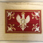 30.04.2019 Warszawa. Pałac Prezydencki. Sala Chorągwiana, gdzie znajdują się repliki polskich chorągwi z różnych okresów historycznych, a także kopie Konstytucji 3 Maja i Konstytucji dla Europy Wojciecha Jastrzębowskiego z 1831. Chorągiew Wojskowa Króla Jana III Sobieskiego, ok 1683 r. / Jarosław Kubalski / Radio Kielce