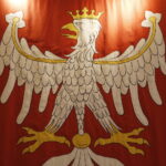 30.04.2019 Warszawa. Pałac Prezydencki. Sala Chorągwiana, gdzie znajdują się repliki polskich chorągwi z różnych okresów historycznych, a także kopie Konstytucji 3 Maja i Konstytucji dla Europy Wojciecha Jastrzębowskiego z 1831. Chorągiew Wielka Królestwa Polskiego, ok. 1410 r. / Jarosław Kubalski / Radio Kielce