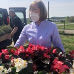 08.05.2020 Łoniów. Kwiaty od darczyńców dla domu dziecka. Na zdjęciu Małgorzata Chmiel -producent  kwiatów balkonowych i rabatowych / Grażyna Szlęzak-Wójcik / Radio Kielce