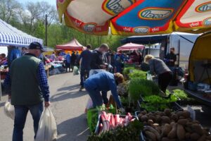 02.05.2020. Ostrowiec Świętokrzyski. Targowisko miejskie w czasie pandemii / Emilia Sitarska / Radio Kielce