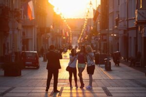 09.05.2020 Kielce. Zachód słońca nad ulicą Sienkiewicza / Wiktor Taszlow / Radio Kielce